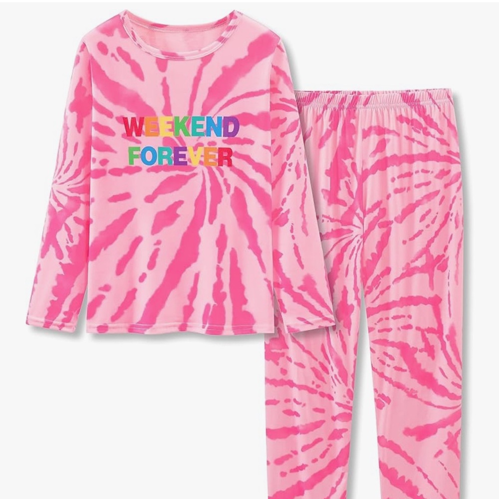 NEW Weekend Forever Pink Tie-Dye Kids Pajama Set Long Sleeve and Pants
